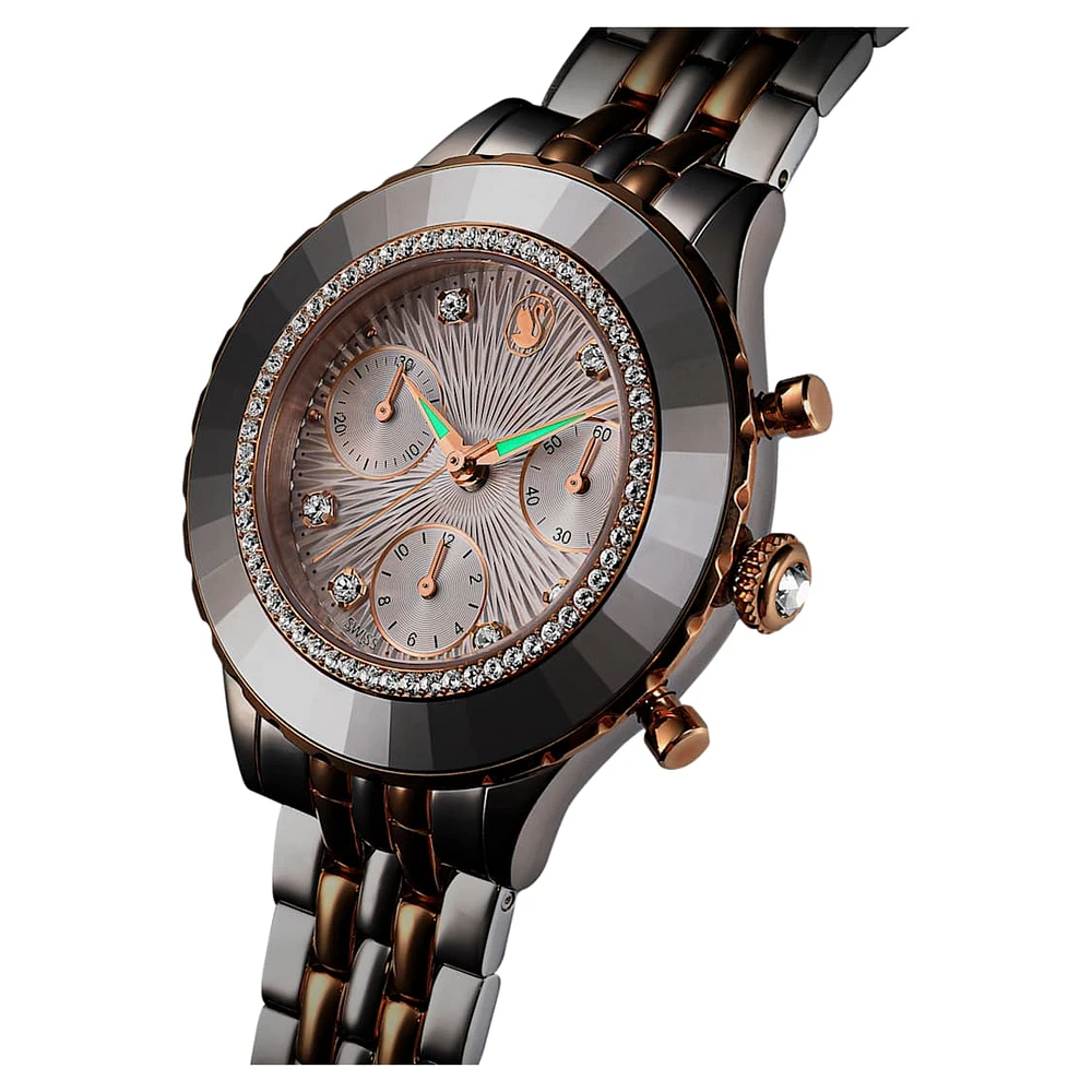 Octea Chrono watch, Swiss Made, Metal bracelet, Rose gold tone, Mixed metal finish by SWAROVSKI