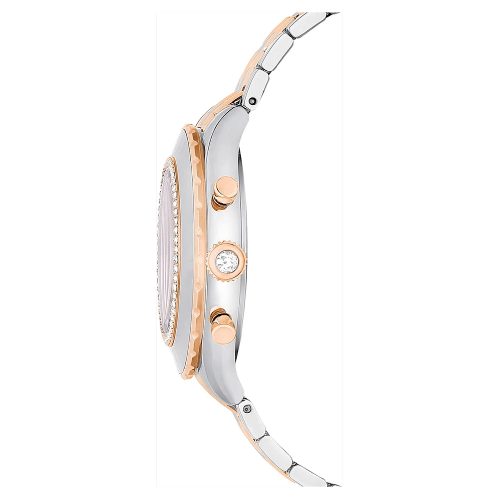 Octea Chrono watch, Swiss Made, Metal bracelet, Rose gold tone, Mixed metal finish by SWAROVSKI