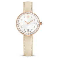 Matrix tennis 7-link watch, Swiss Made, Leather strap, Grey, Rose gold-tone finish by SWAROVSKI