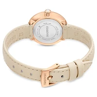 Matrix tennis 7-link watch, Swiss Made, Leather strap, Grey, Rose gold-tone finish by SWAROVSKI
