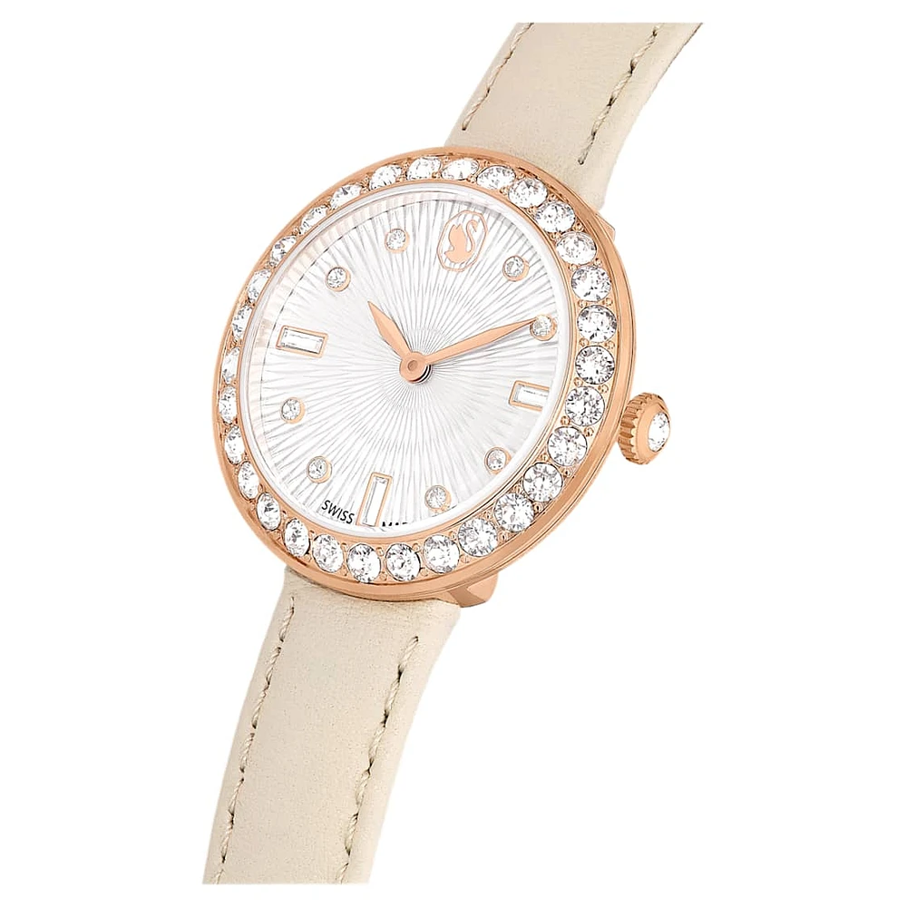 Matrix tennis 7-link watch, Swiss Made, Leather strap, Grey, Rose gold-tone finish by SWAROVSKI