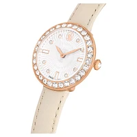 Matrix tennis 7-link watch, Swiss Made, Leather strap, Grey, Rose gold-tone finish by SWAROVSKI