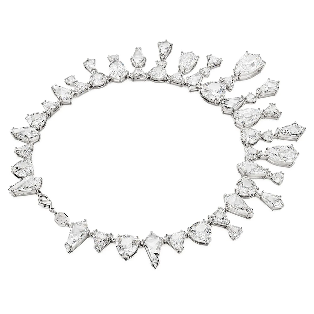 Mesmera necklace, Statement, Mixed cuts, White, Rhodium plated by SWAROVSKI
