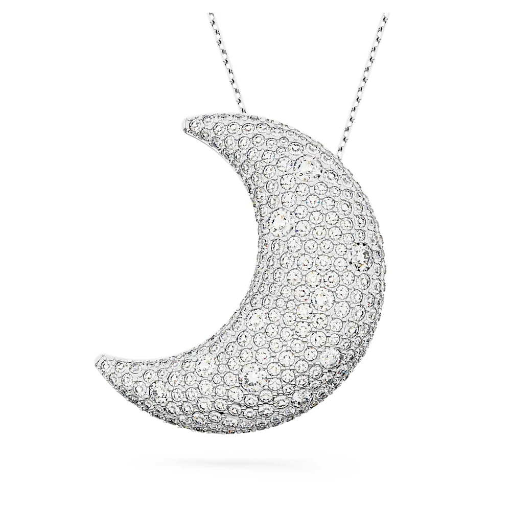 Luna pendant, Moon, White, Rhodium plated by SWAROVSKI