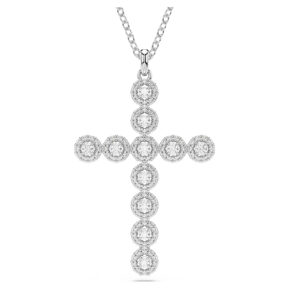 Insigne pendant, Mixed cuts, Cross, White, Rhodium plated by SWAROVSKI