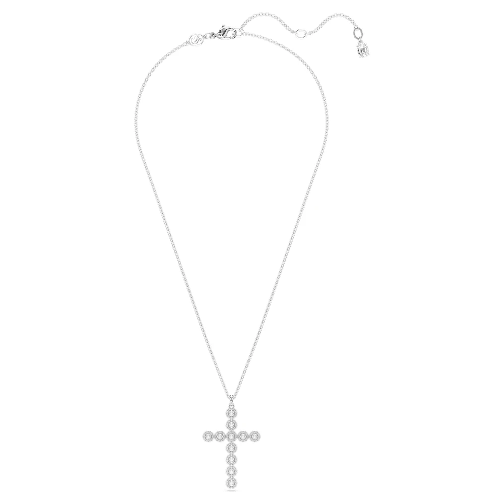Insigne pendant, Mixed cuts, Cross, White, Rhodium plated by SWAROVSKI