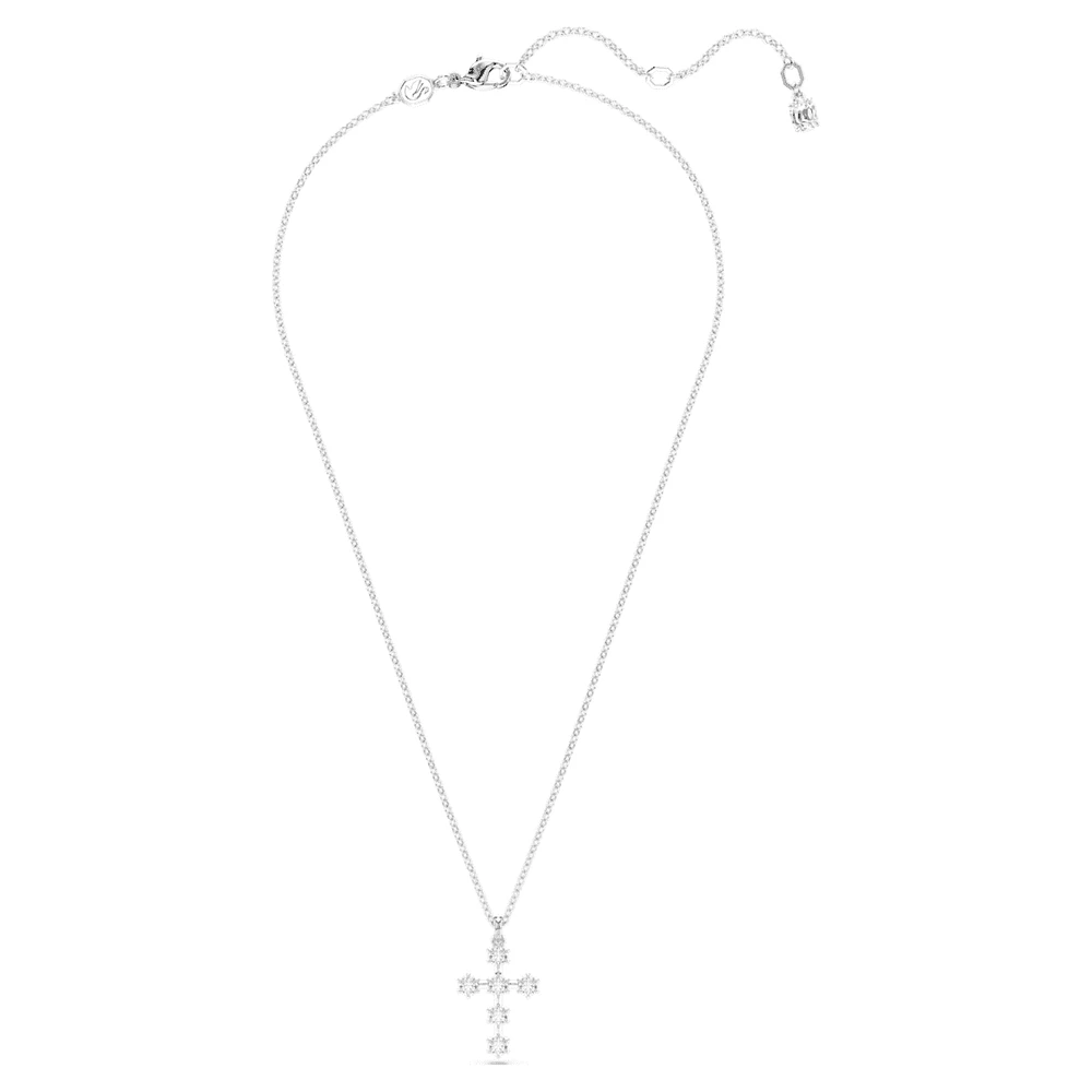 Insigne pendant, Round cut, Cross, White, Rhodium plated by SWAROVSKI