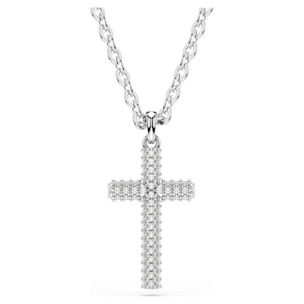 Insigne pendant, Pavé, Cross, White, Rhodium plated by SWAROVSKI