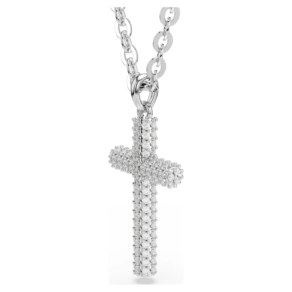 Insigne pendant, Pavé, Cross, White, Rhodium plated by SWAROVSKI
