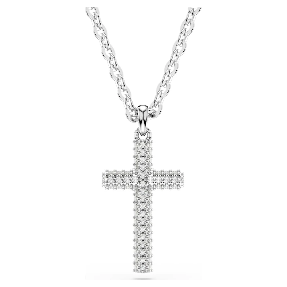 Insigne pendant, Pavé, Cross, White, Rhodium plated by SWAROVSKI