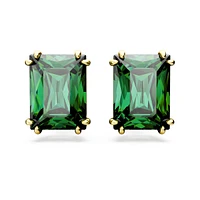 Matrix stud earrings, Rectangular cut, Green, Gold-tone plated by SWAROVSKI