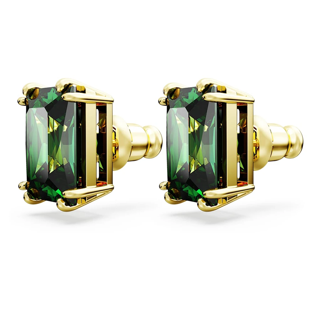 Matrix stud earrings, Rectangular cut, Green, Gold-tone plated by SWAROVSKI