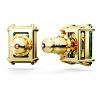 Matrix stud earrings, Rectangular cut, Green, Gold-tone plated by SWAROVSKI