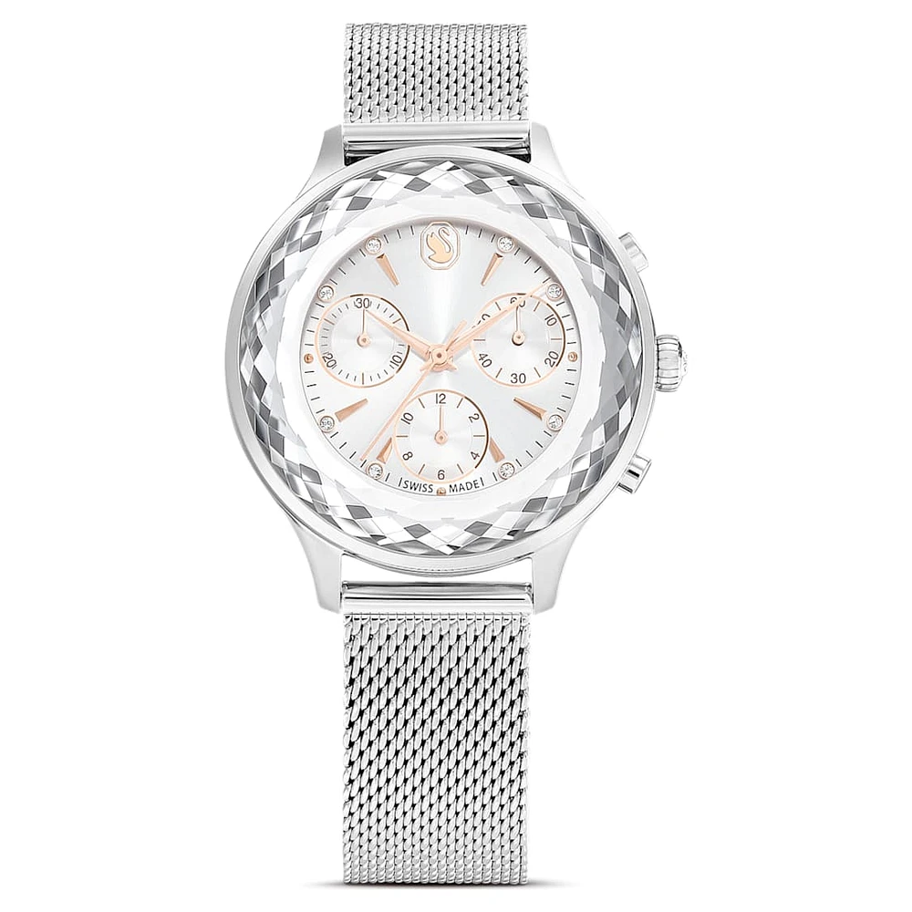 Nova Chrono watch, Swiss Made, Metal bracelet, Silver Tone, Stainless steel by SWAROVSKI