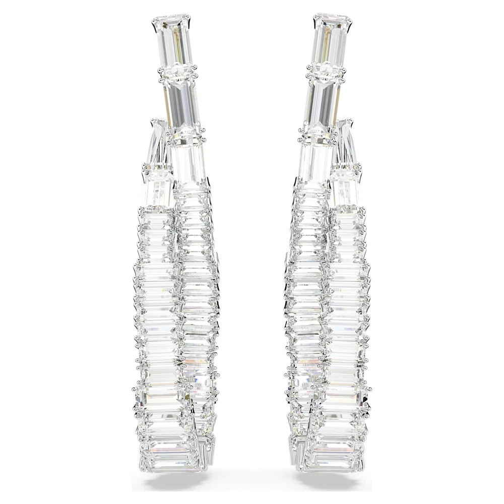 Hyperbola drop earrings, Infinity, White, Rhodium plated by SWAROVSKI