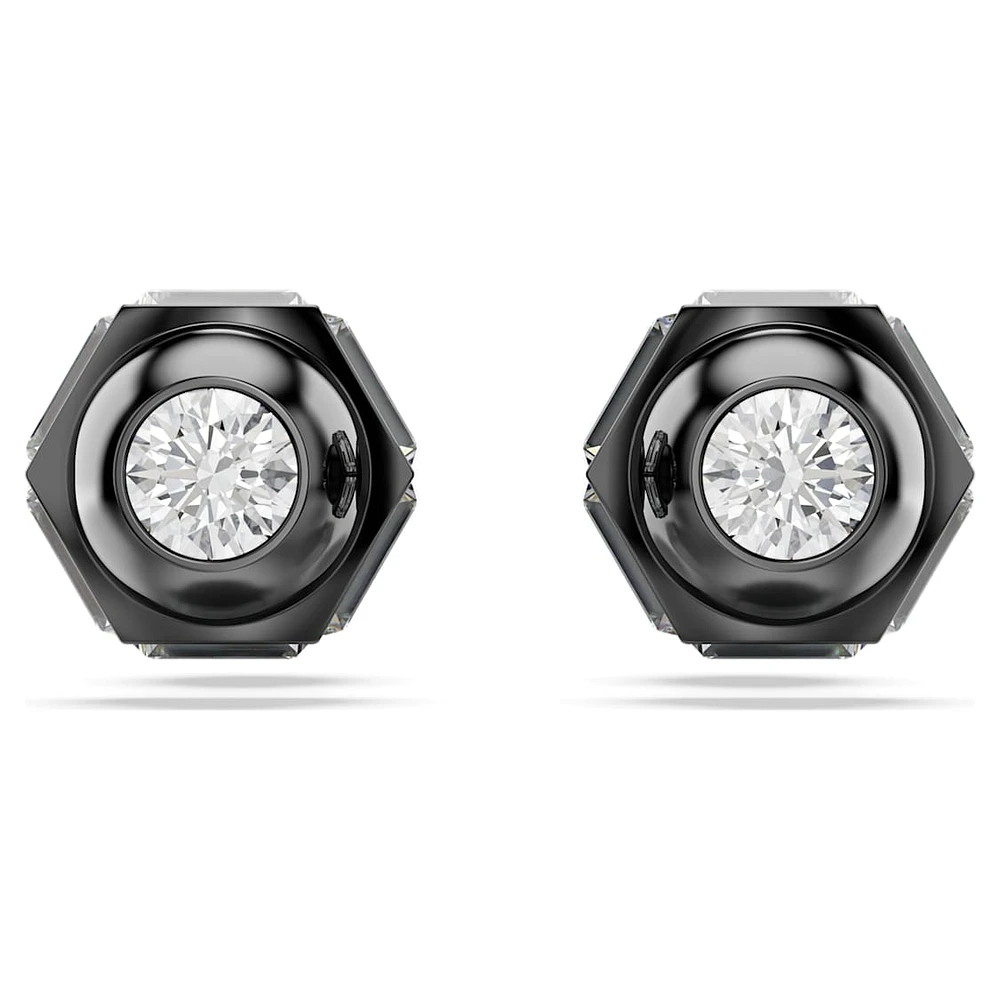 Numina stud earrings, Round cut, White, Ruthenium plated by SWAROVSKI