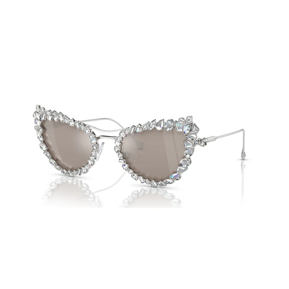 2 in 1 clip-on sunglasses, Statement, Cat-eye shape, SK7011, White by SWAROVSKI
