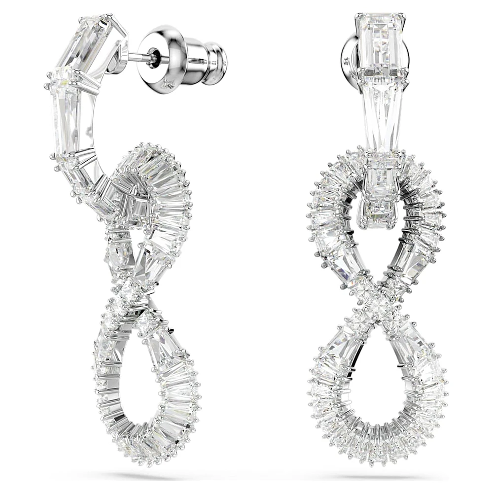 Hyperbola drop earrings, Infinity, White, Rhodium plated by SWAROVSKI