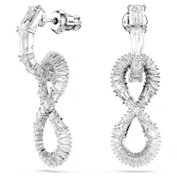 Hyperbola drop earrings, Infinity, White, Rhodium plated by SWAROVSKI