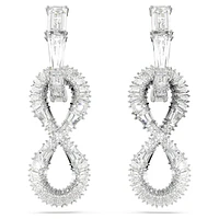 Hyperbola drop earrings, Infinity, White, Rhodium plated by SWAROVSKI