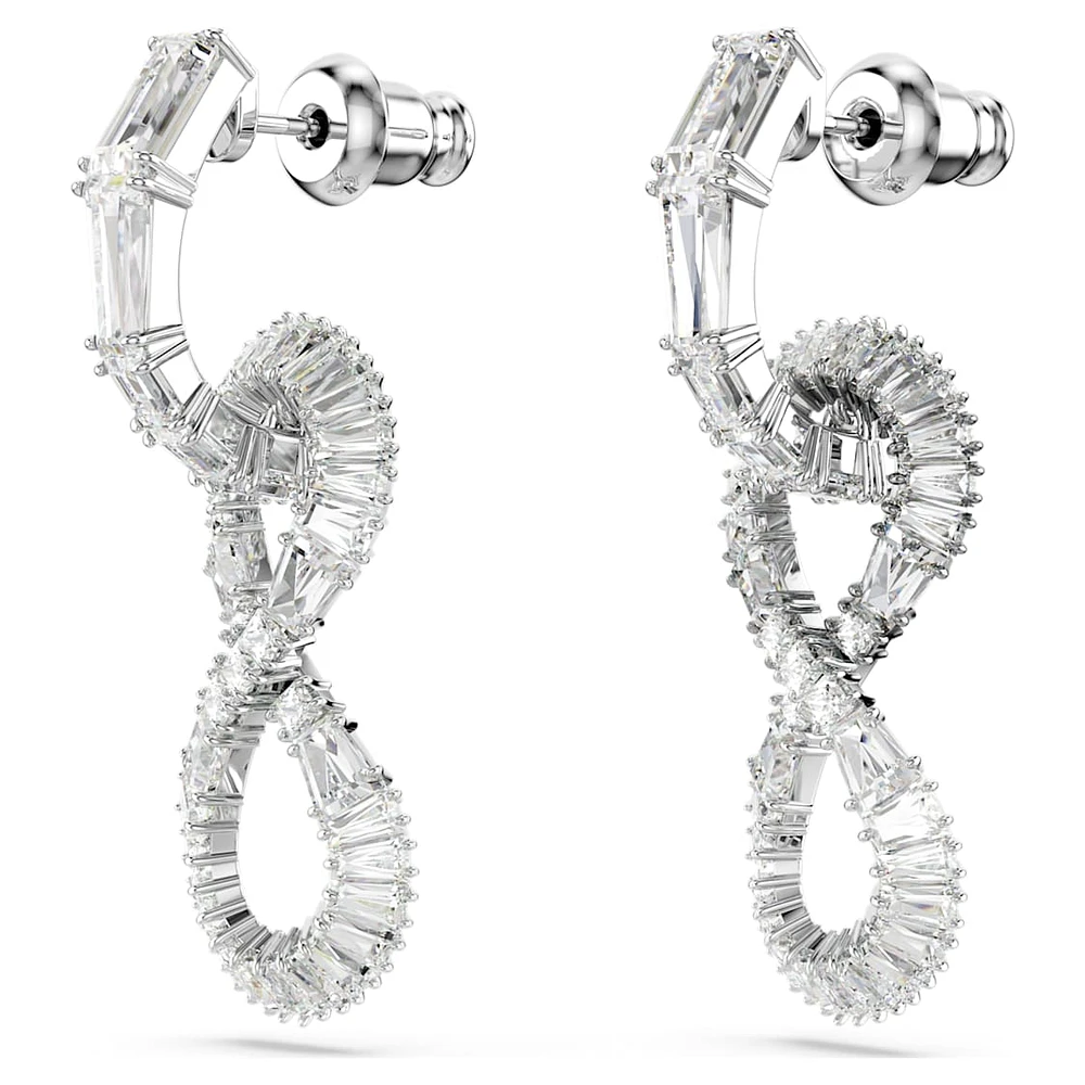 Hyperbola drop earrings, Infinity, White, Rhodium plated by SWAROVSKI