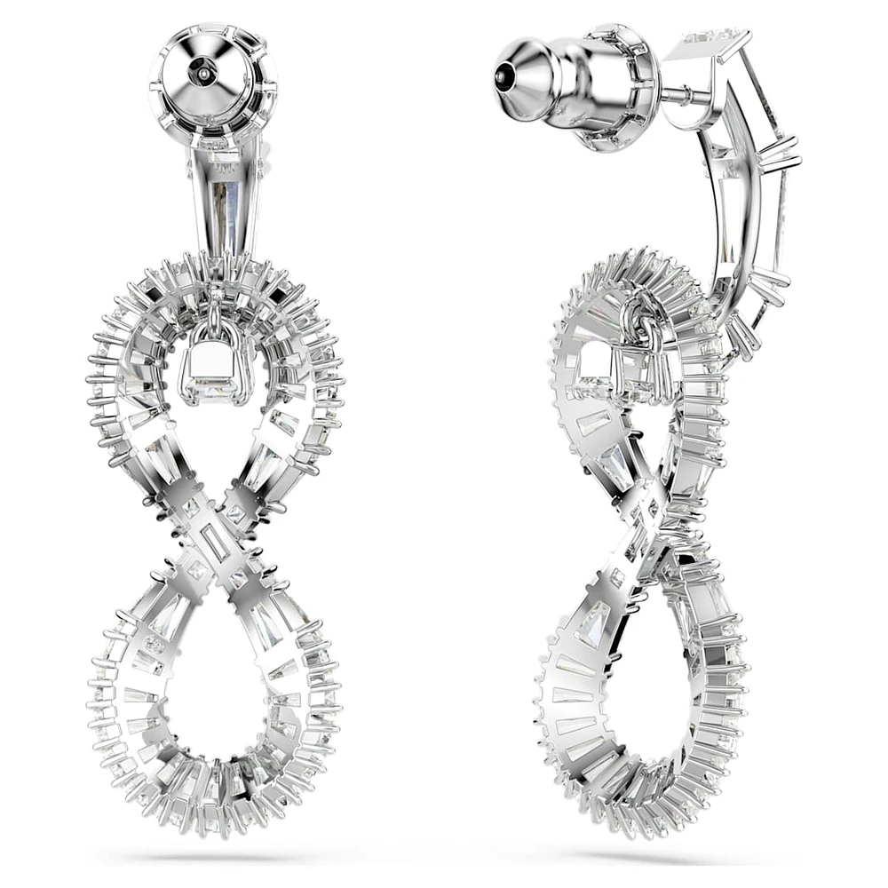 Hyperbola drop earrings, Infinity, White, Rhodium plated by SWAROVSKI