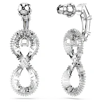 Hyperbola drop earrings, Infinity, White, Rhodium plated by SWAROVSKI