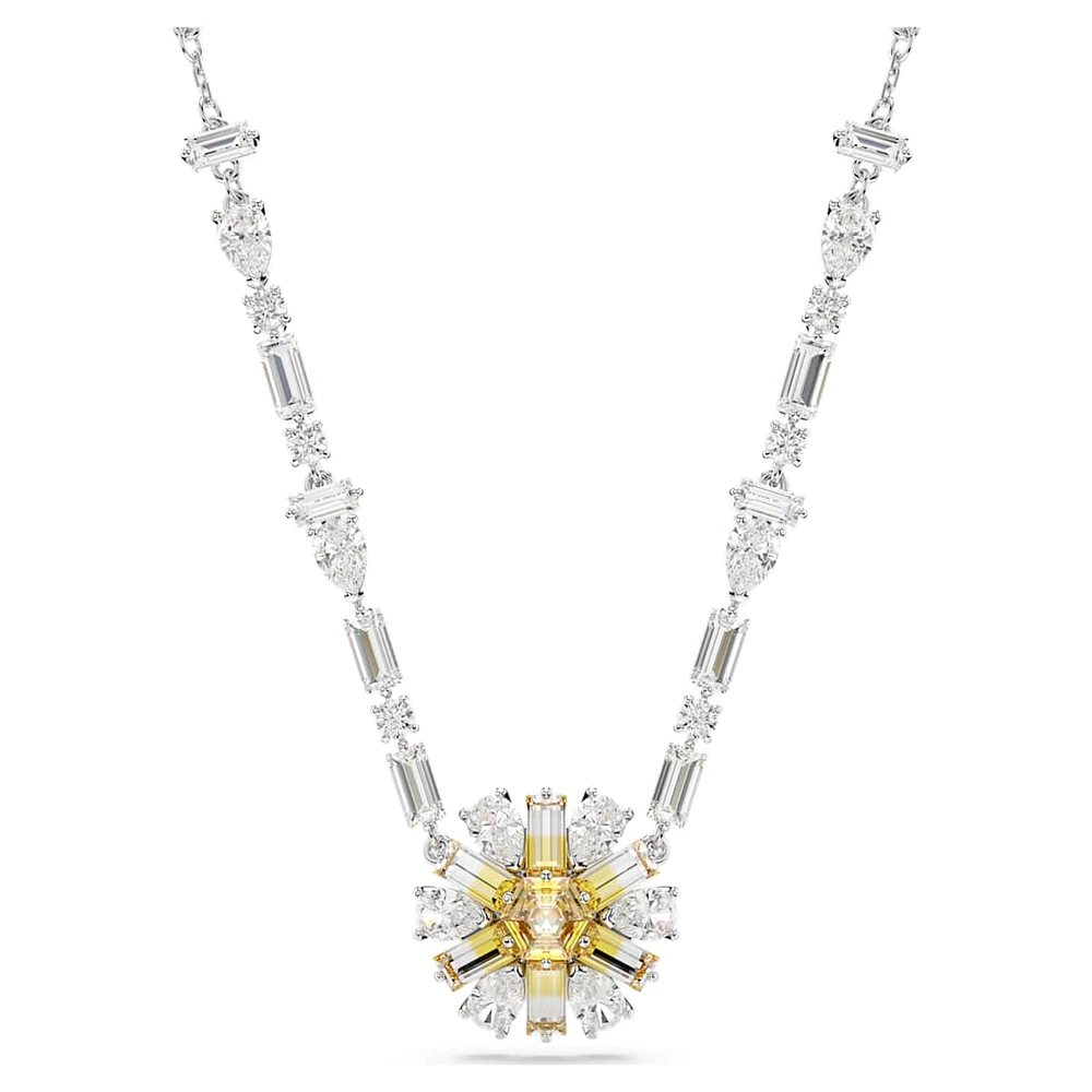 Idyllia necklace, Flower, Yellow, Rhodium plated by SWAROVSKI