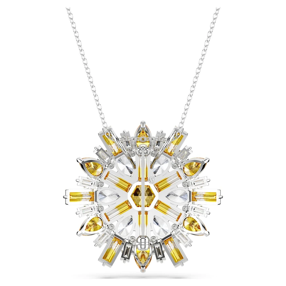 Idyllia pendant and brooch, Mixed cuts, Flower, Long, Yellow, Rhodium plated by SWAROVSKI