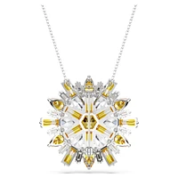 Idyllia pendant and brooch, Mixed cuts, Flower, Long, Yellow, Rhodium plated by SWAROVSKI