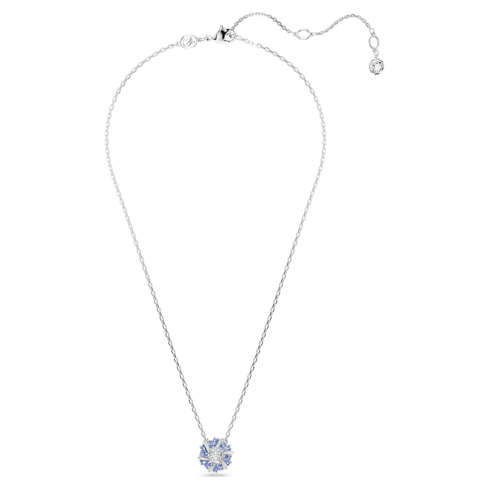 Idyllia pendant, Mixed cuts, Flower, Blue, Rhodium plated by SWAROVSKI