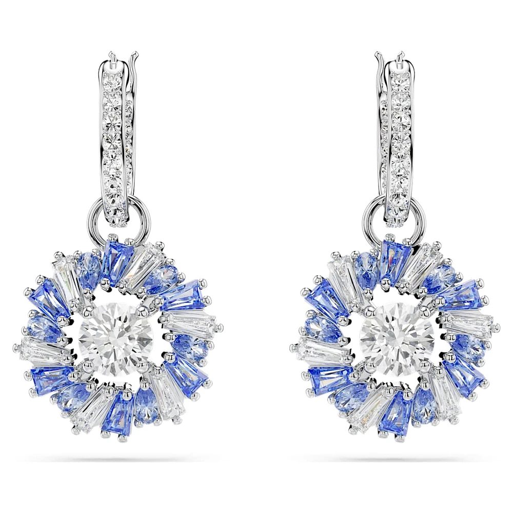 Idyllia drop earrings, Mixed cuts, Flower, Blue, Rhodium plated by SWAROVSKI