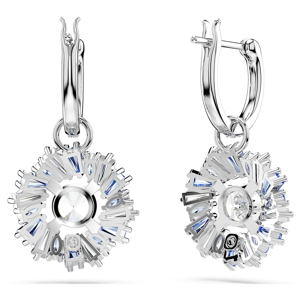 Idyllia drop earrings, Mixed cuts, Flower, Blue, Rhodium plated by SWAROVSKI