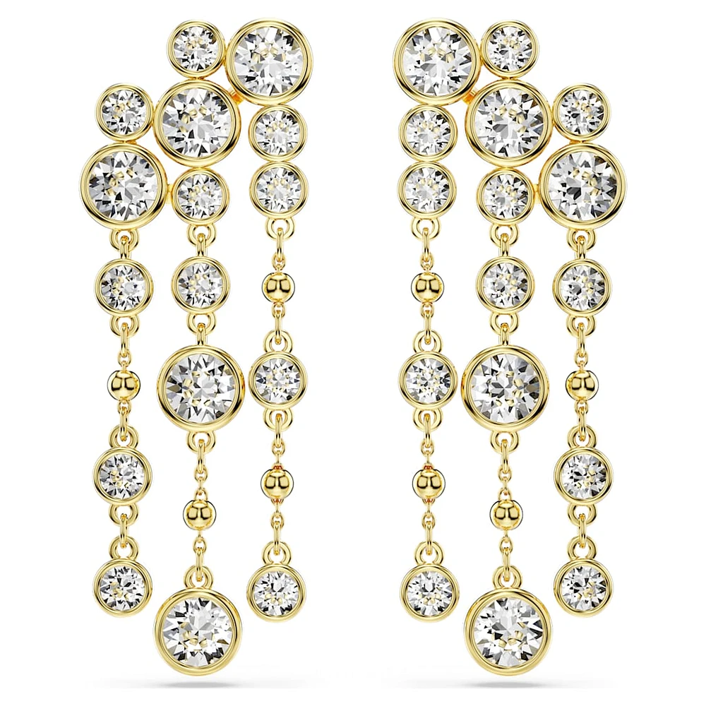 Imber drop earrings, Round cut, Chandelier, White, Gold-tone plated by SWAROVSKI
