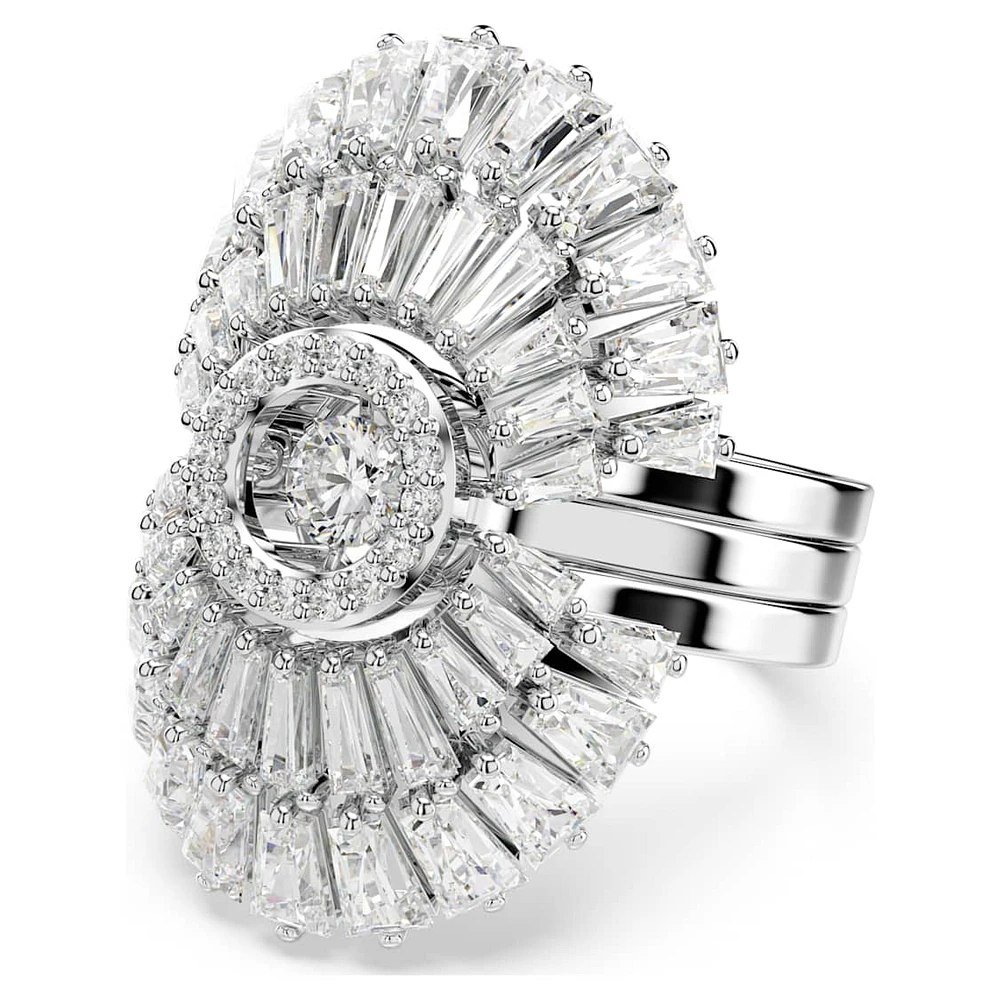 Idyllia ring, Set (3), Mixed cuts, Shell, White, Rhodium plated by SWAROVSKI