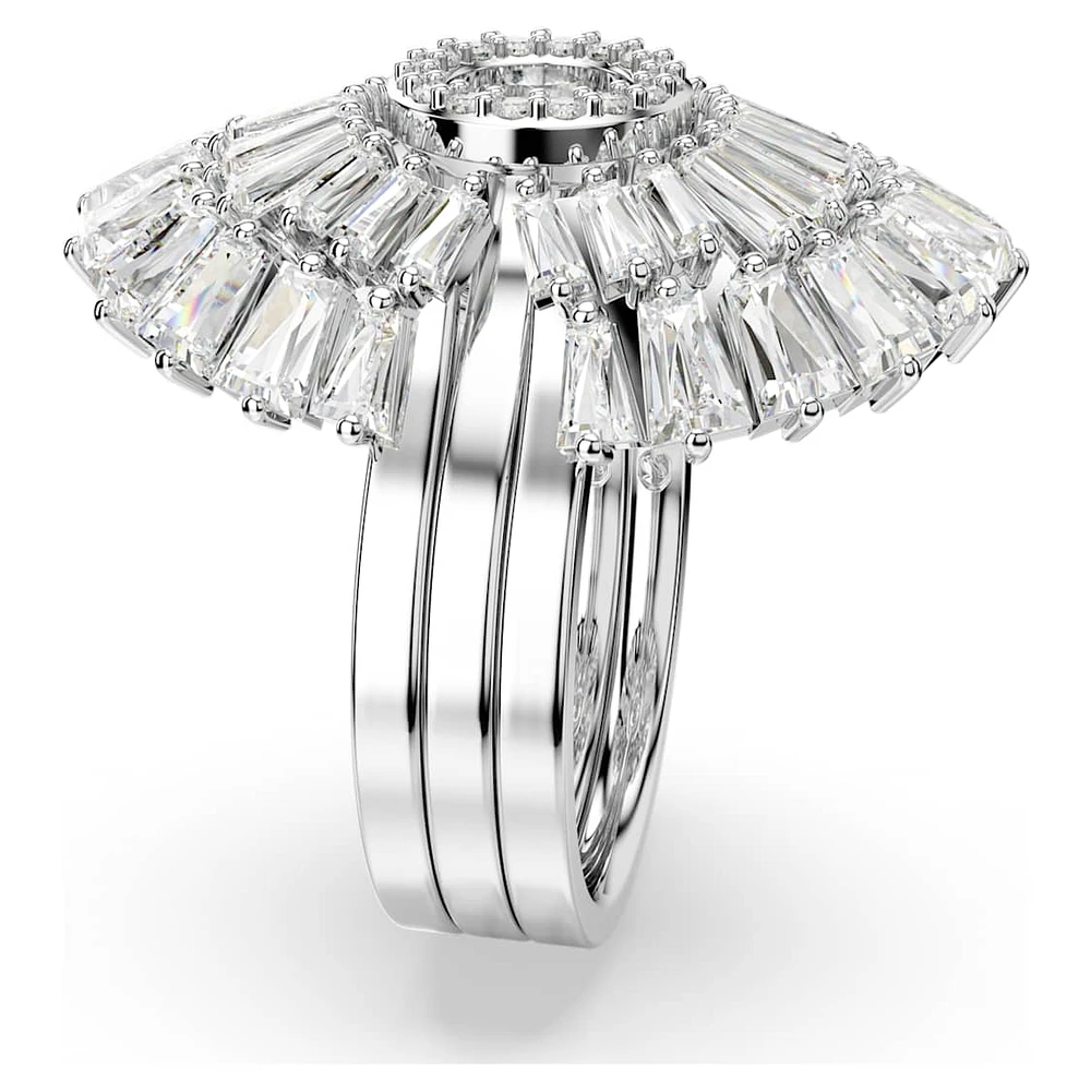 Idyllia ring, Set (3), Mixed cuts, Shell, White, Rhodium plated by SWAROVSKI