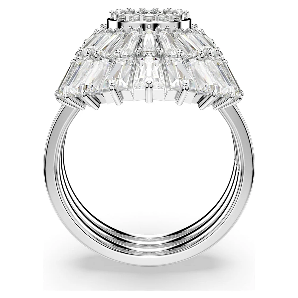 Idyllia ring, Set (3), Mixed cuts, Shell, White, Rhodium plated by SWAROVSKI