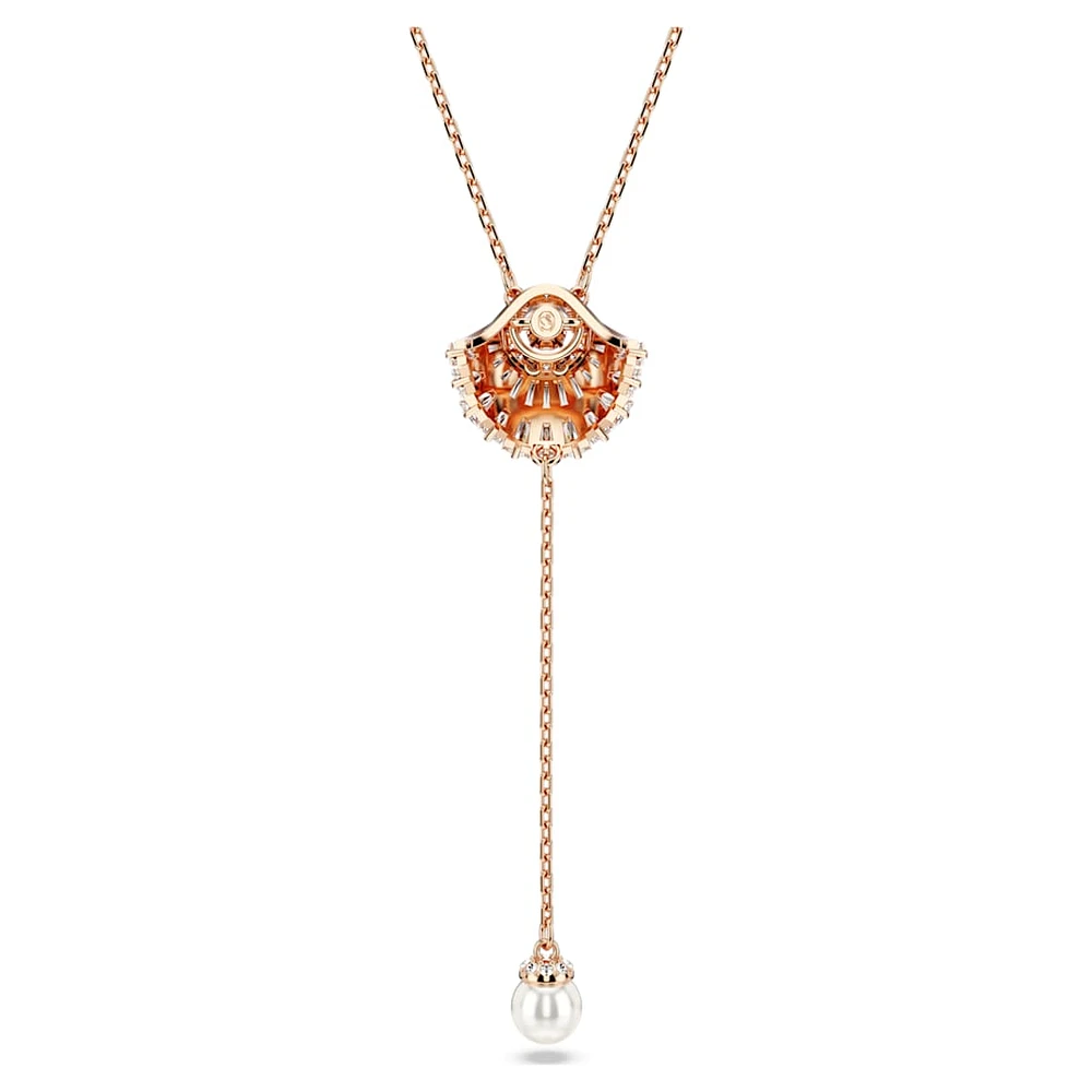 Idyllia Y pendant, Crystal pearl, Shell, White, Rose gold-tone plated by SWAROVSKI