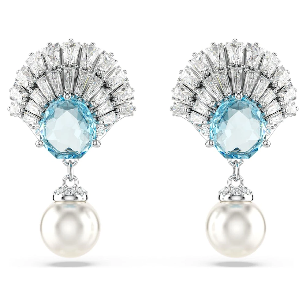 Idyllia drop earrings, Crystal pearl, Shell, Blue, Rhodium plated by SWAROVSKI