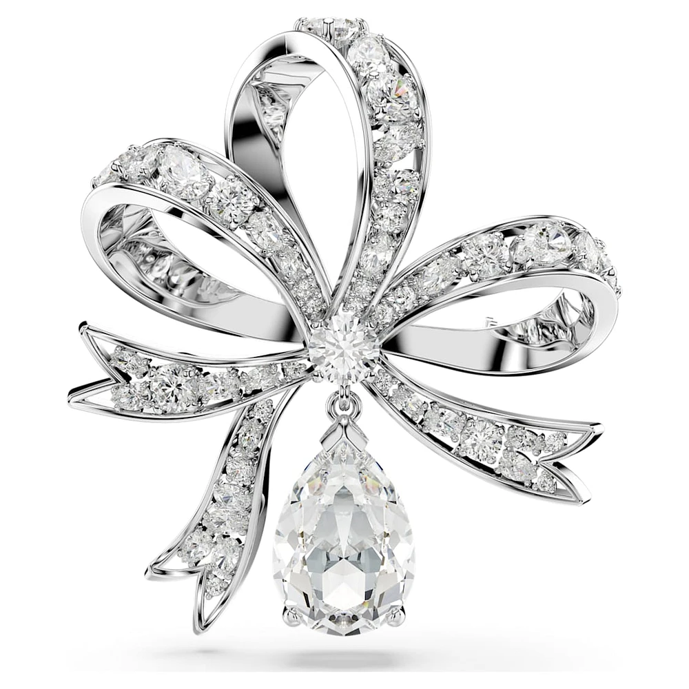 Hyperbola brooch, Bow, White, Rhodium plated by SWAROVSKI