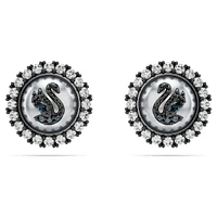 Swarovski Swan stud earrings, Crystal pearl, Swan, Grey, Ruthenium plated by SWAROVSKI