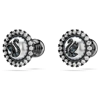 Swarovski Swan stud earrings, Crystal pearl, Swan, Grey, Ruthenium plated by SWAROVSKI