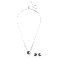 Swan set, Crystal pearl, Swan, Grey, Rhodium plated by SWAROVSKI