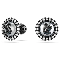 Swan set, Crystal pearl, Swan, Grey, Rhodium plated by SWAROVSKI