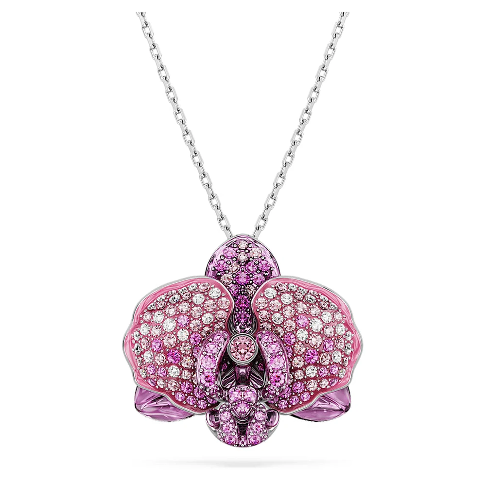 Idyllia pendant, Flower, Pink, Rhodium plated by SWAROVSKI