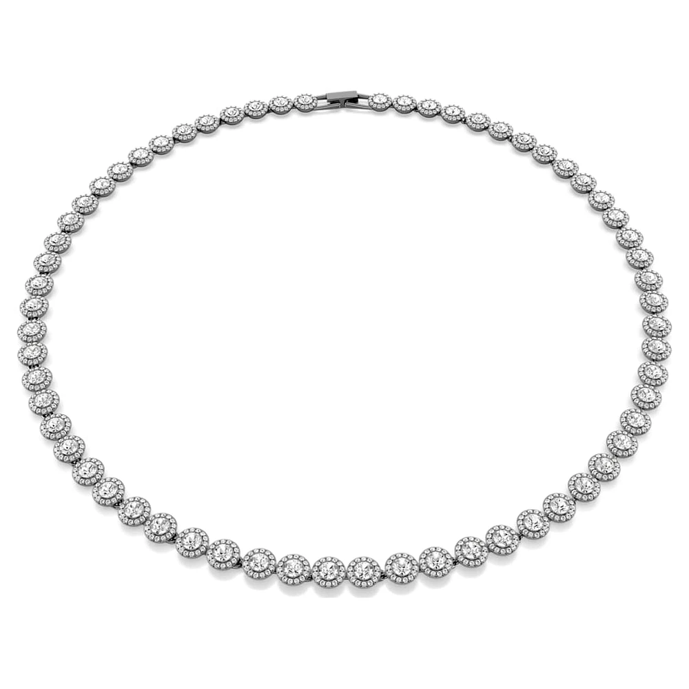 Una Angelic Tennis necklace, Round cut, Long, White, Ruthenium plated by SWAROVSKI