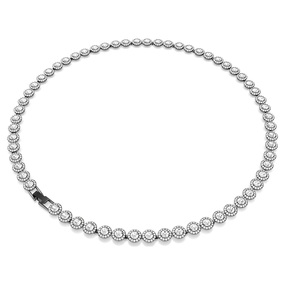 Una Angelic Tennis necklace, Round cut, Long, White, Ruthenium plated by SWAROVSKI