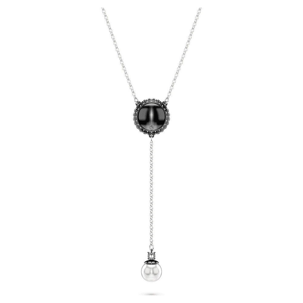 Swan Y pendant, Crystal pearl, Swan, Grey, Rhodium plated by SWAROVSKI