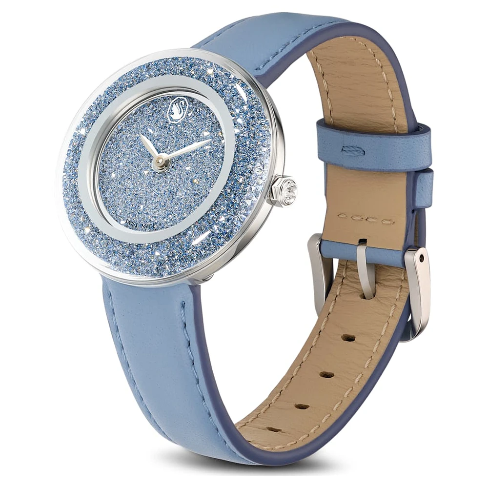 Crystalline Lustre watch, Swiss Made, Leather strap, Blue, Stainless steel by SWAROVSKI