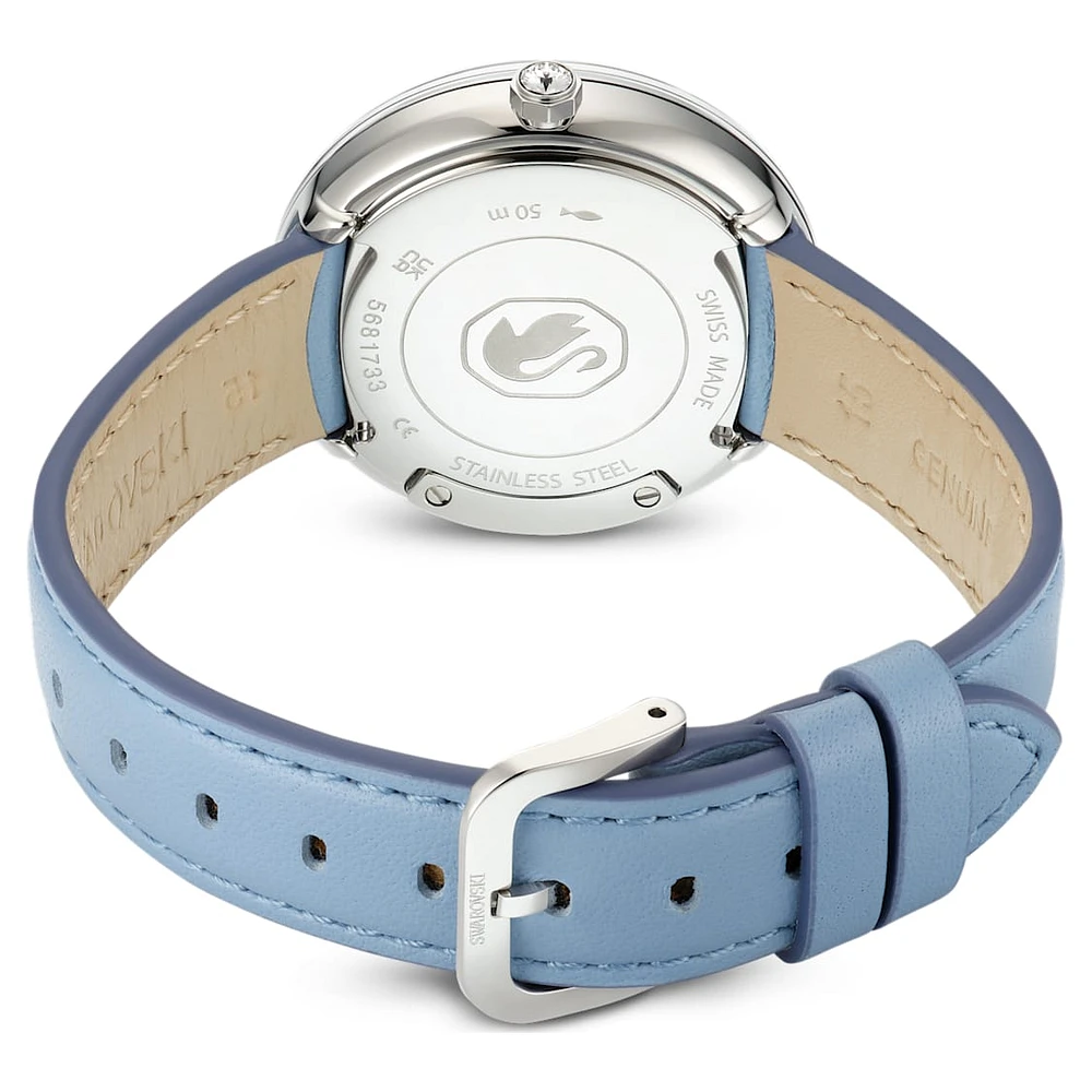 Crystalline Lustre watch, Swiss Made, Leather strap, Blue, Stainless steel by SWAROVSKI